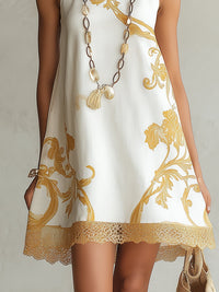 Héloïse · Vestido Mini de Encaje Blanco con Motivos Dorados