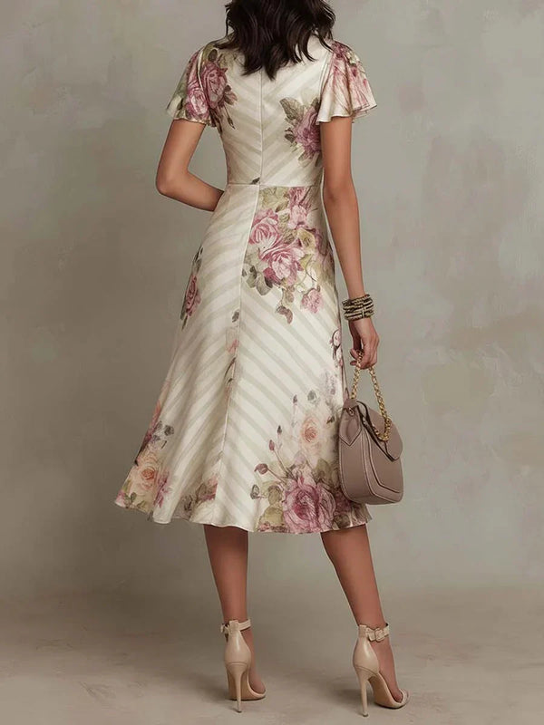 Alba · Vestido Midi Elegante Estilo Retro con Estampado Floral y Escote Cruzado