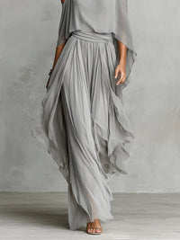 Perle · Conjunto de Gasa Gris con Top Fluido y Pantalón