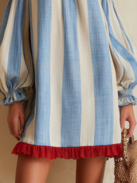 Ondine · Vestido Mini de Rayas Azul y Blanco con Hombros Descubiertos