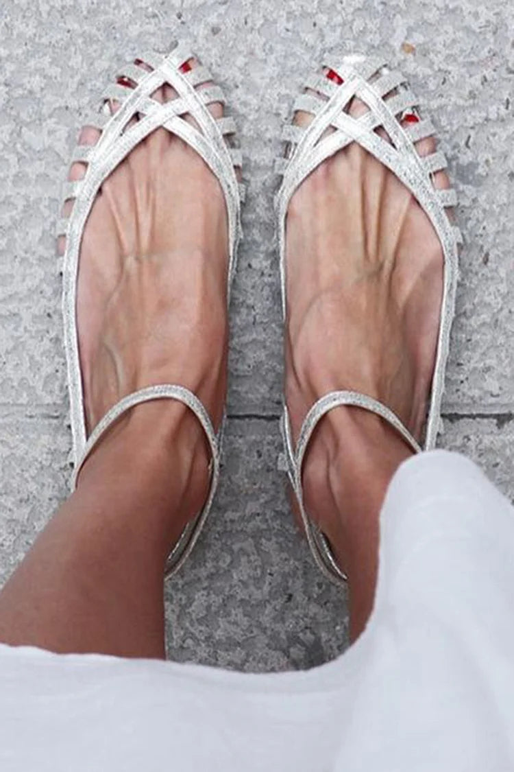 Sandalias cut-out Plateado de punta redonda con correa al tobillo