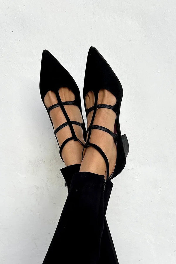 Tacones anchos Negro de punta en color liso