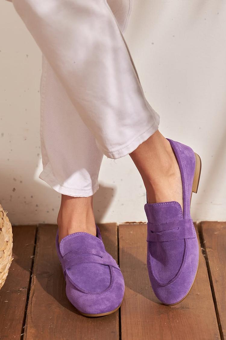 Mocasines patchwork Morado de punta redonda en color liso