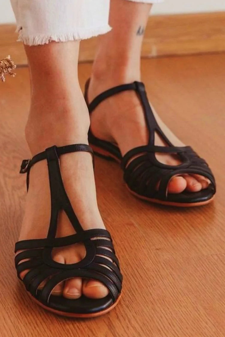 Sandalias cut-out peep toe Negro en color liso
