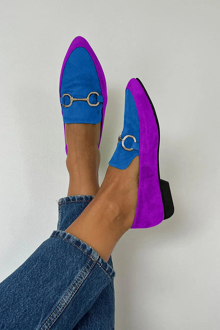 Bailarinas color block opacas retro de punta con hebilla