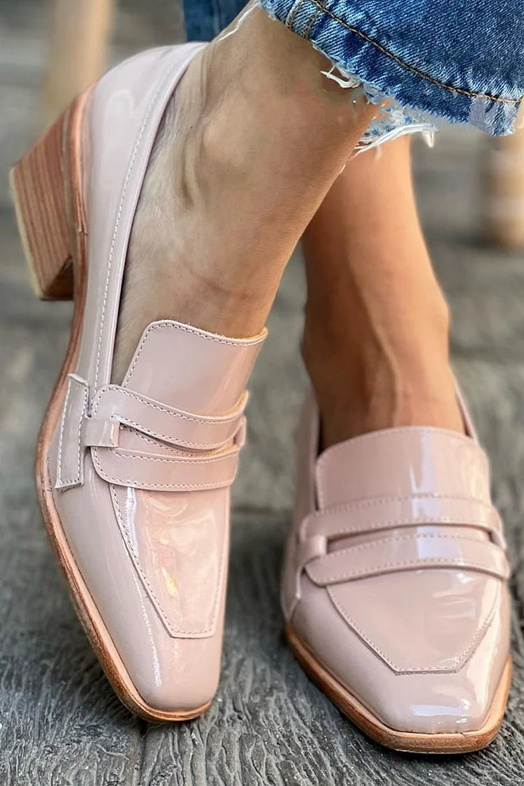 Mocasines chunky barnizados Rosa de punta cuadrada en piel