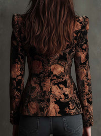 Bertille | Blazer sastre negro y bronce con estampado floral
