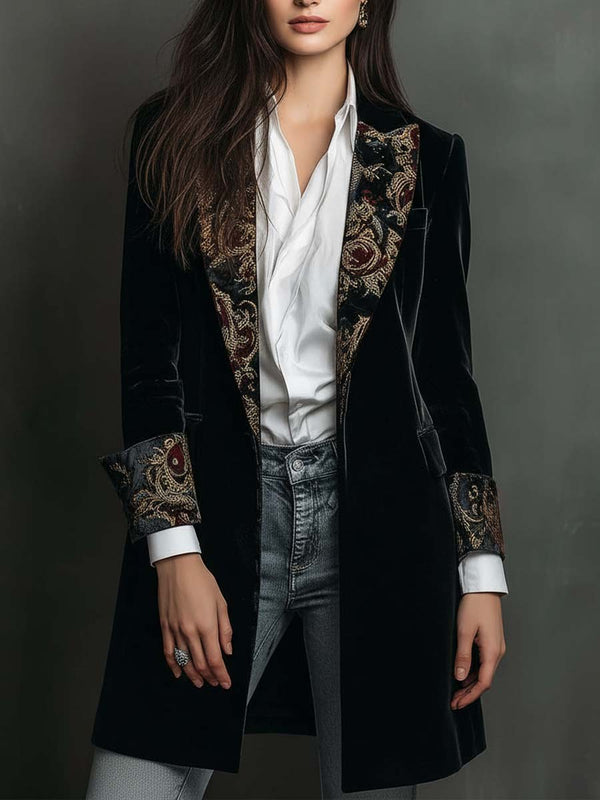 Léontine | Blazer entallado negro con estampado barroco
