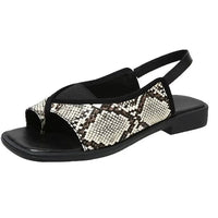 Sandalias slingback estampado leopardo patchwork de punta cuadrada