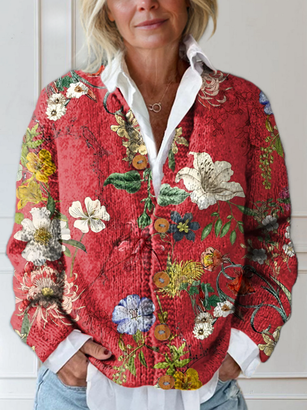 Lucienne | Cárdigan de punto con estampado floral pictórico