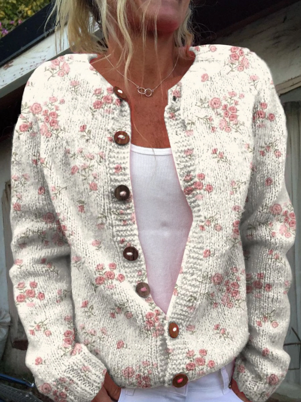 Colette | Cárdigan de punto con estampado de rosas