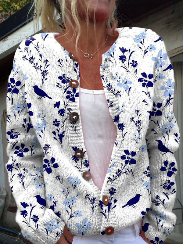 Sylvie | Cárdigan de punto con estampado floral vintage