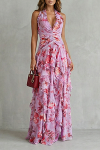Robe Longue Élégante à Col Halter - Maison Claire et Sylvie