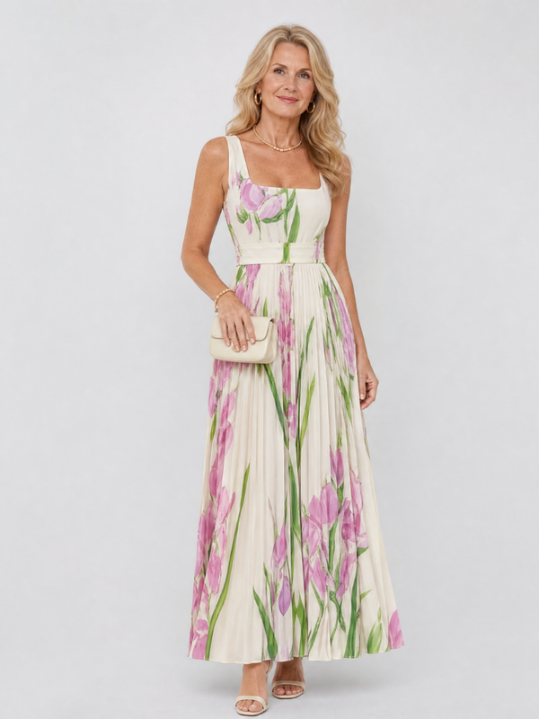 Vestido Midi de Satén con Escote Cuadrado