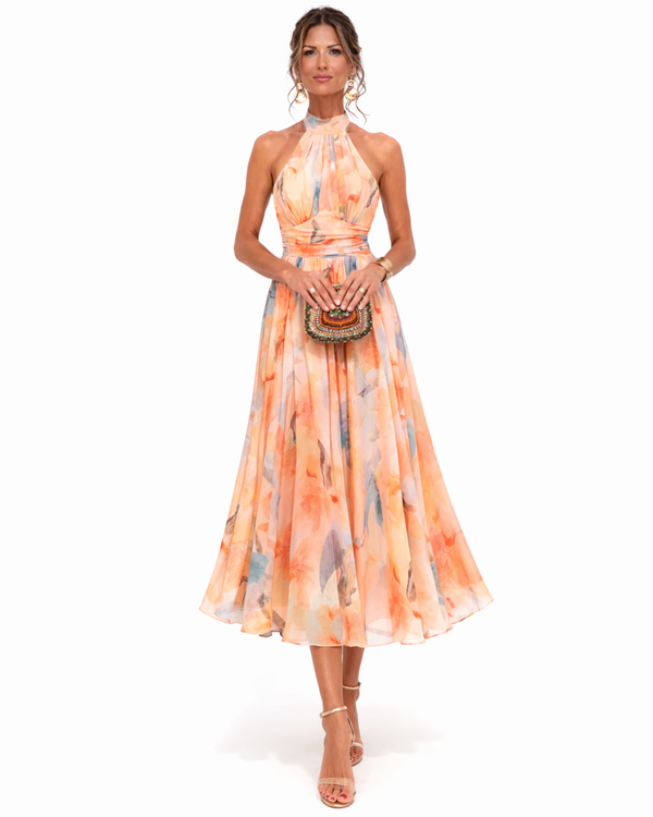 Aurora · Vestido Halter de Seda con Estampado Acuarela