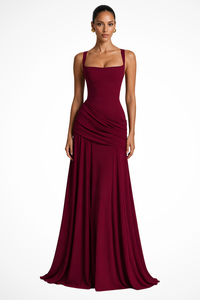 Lavinia | Vestido maxi de invitada con escote cuadrado, frunces y abertura lateral™