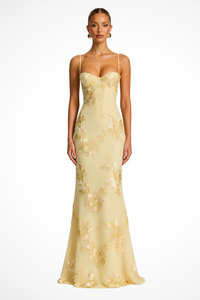 Anastasia | Vestido maxi de invitada con corsé bordado floral y tirantes finos™