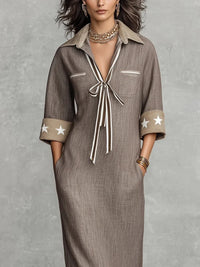 MAREN | Vestido maxi taupe de rayas en mezcla de lino™