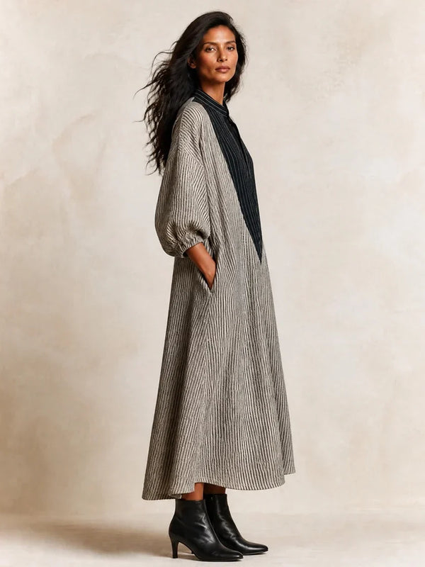 Celia | Vestido maxi de rayas con escote en V de contraste