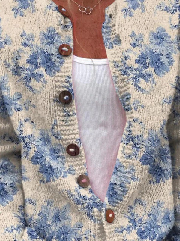 Manon | Cárdigan de punto con estampado floral artístico