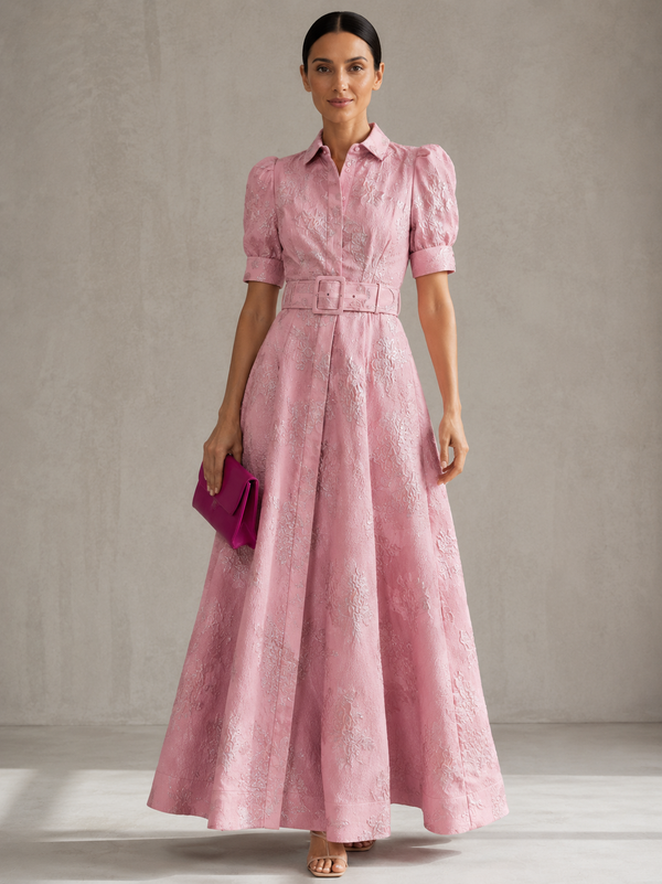 Aria · Vestido Corto de Tafetán con Mangas Abullonadas