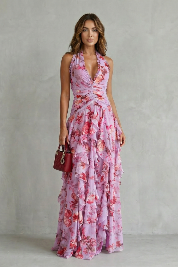 Belladina · Vestido Largo con Cascada de Rosas