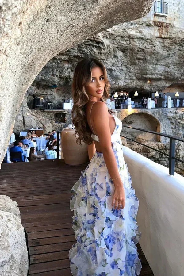Uri · Vestido Midi Floral con Detalles Fruncidos