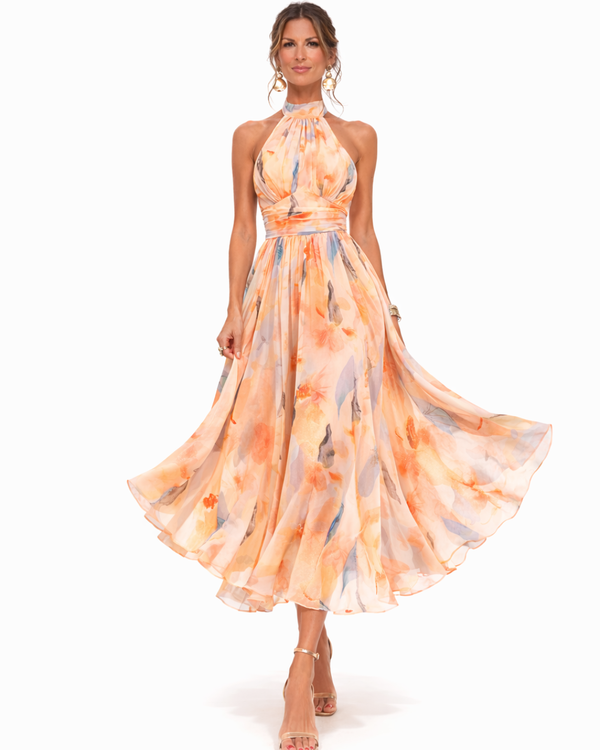 Aurora · Vestido Halter de Seda con Estampado Acuarela