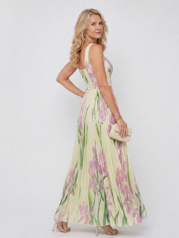 Vestido Midi de Satén con Escote Cuadrado