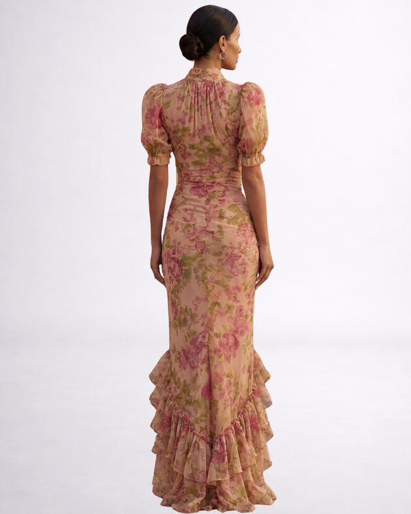 Vestido Largo de Gasa Florida