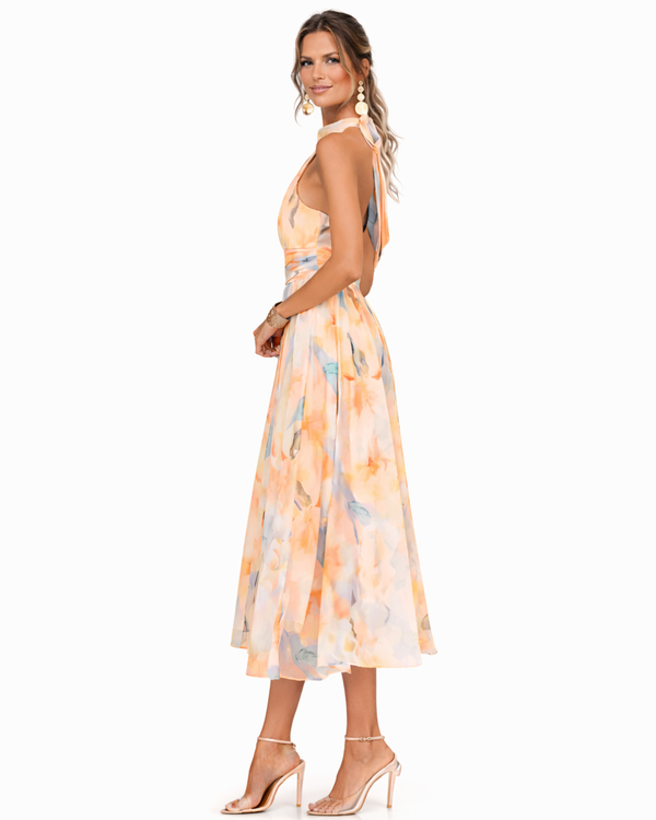 Aurora · Vestido Halter de Seda con Estampado Acuarela