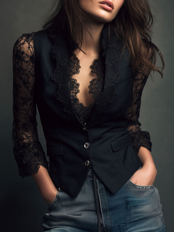 Noémie | Blazer negro con mangas semitransparentes