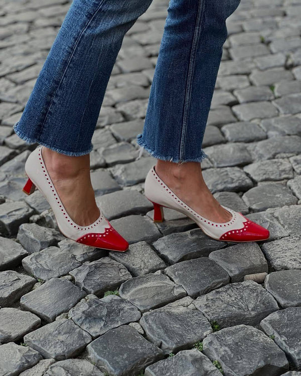 Tacones medi cut-out color block elegantes de punta