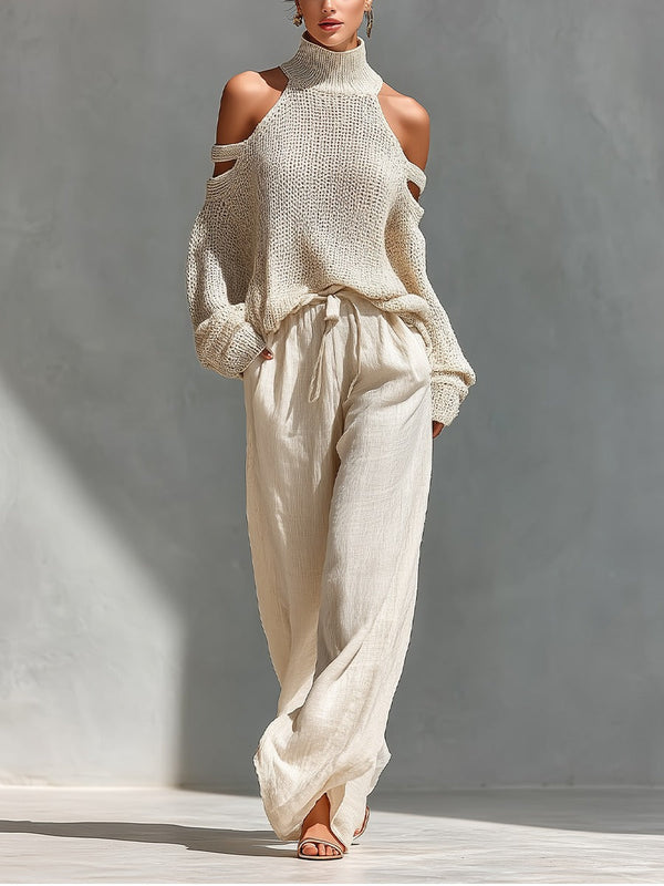 Camilla · Conjunto de Moda con Top de Punto Off-Shoulder y Pantalón Palazzo