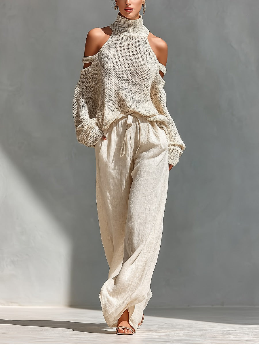 Camilla · Conjunto de Moda con Top de Punto Off-Shoulder y Pantalón Palazzo
