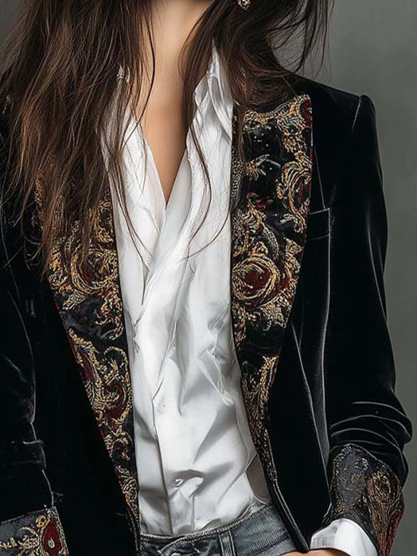 Léontine | Blazer entallado negro con estampado barroco