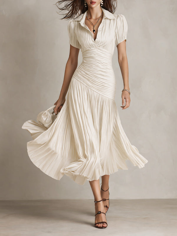 Adriana · Vestido Midi de Satén Retro con Rayas