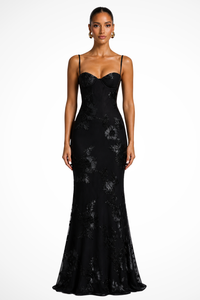 Anastasia | Vestido maxi de invitada con corsé bordado floral y tirantes finos™