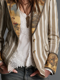 Suzanne | Blazer bohemio de rayas con cuello estampado