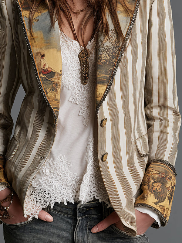 Suzanne | Blazer bohemio de rayas con cuello estampado