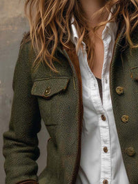 Honorine | Blazer vintage de espiga con ribetes en contraste