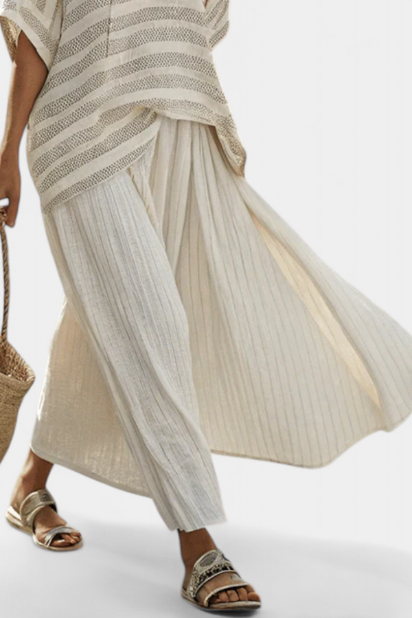 Serena | Conjunto Top Bambú a Rayas y Pantalón Fluido de Lino