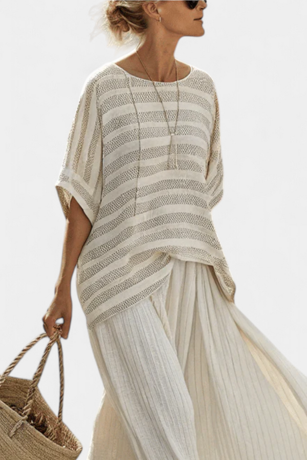 Serena | Conjunto Top Bambú a Rayas y Pantalón Fluido de Lino
