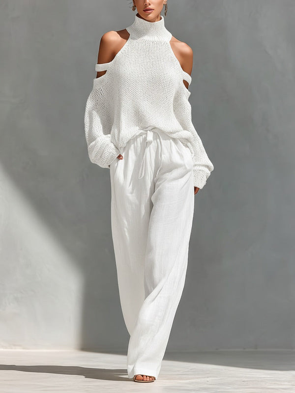 Camilla · Conjunto de Moda con Top de Punto Off-Shoulder y Pantalón Palazzo