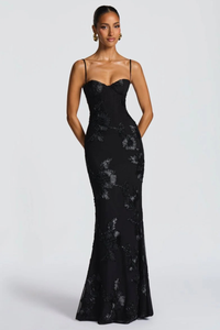 Anastasia | Vestido maxi de invitada con corsé bordado floral y tirantes finos™