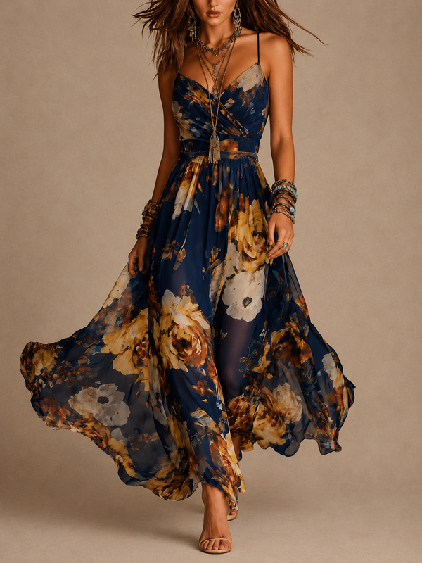 Rosine · Vestido Largo Floral de Tirantes Finos