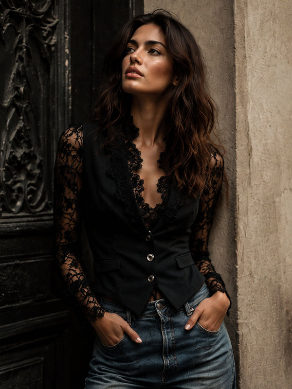 Noémie | Blazer negro con mangas semitransparentes