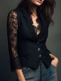 Noémie | Blazer negro con mangas semitransparentes