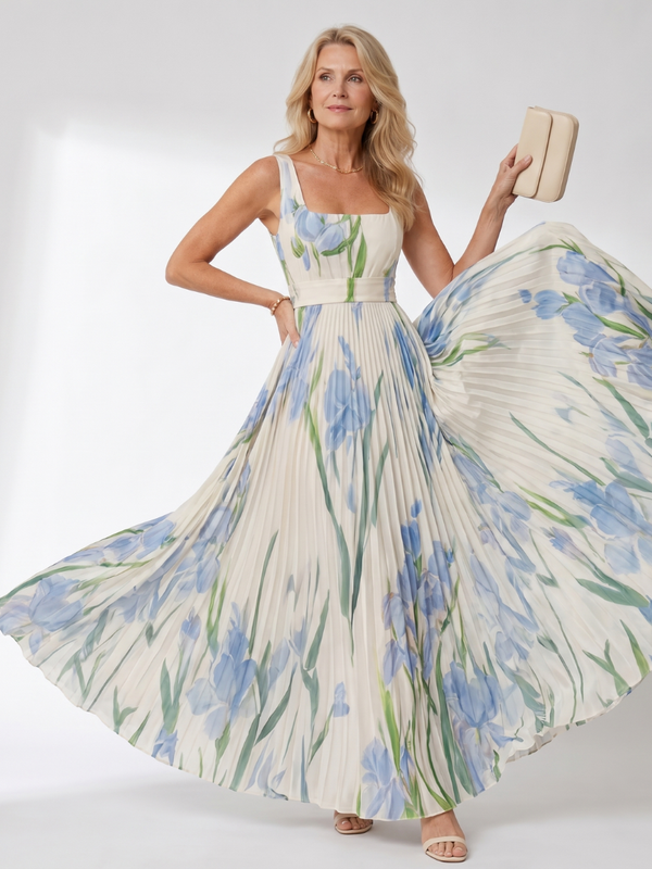 Vestido Midi de Satén con Escote Cuadrado