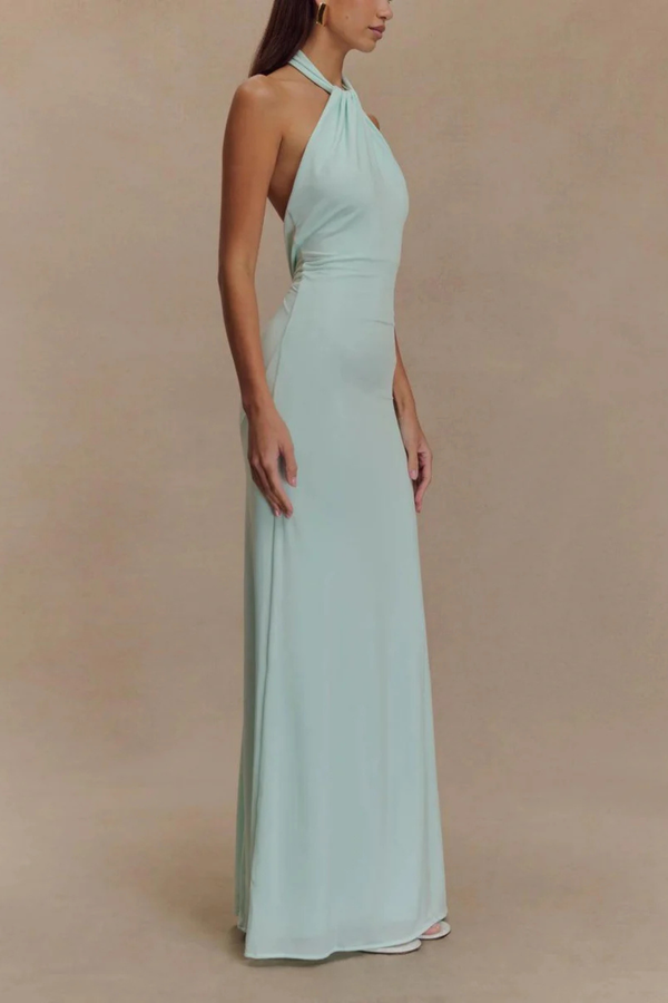 Bronte | Vestido maxi ajustado de invitada con cuello halter, nudo y espalda abierta™